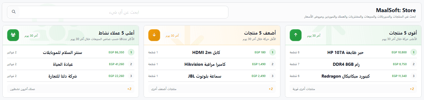 لقطة سريعة من لوحة MaalSoft Store